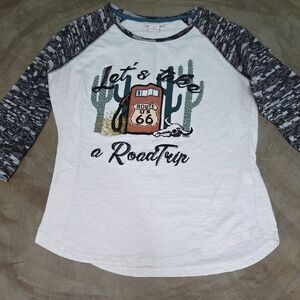 Ariat White and Black Tee with Blue Trim